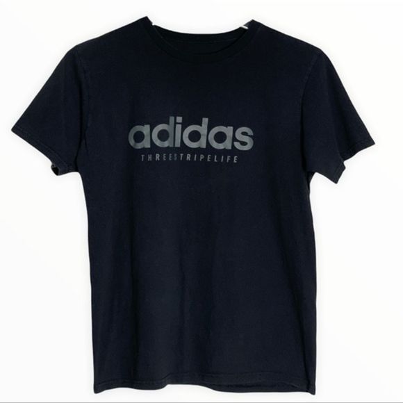 Adidas Shirt Mens Medium Black Gray Go To Tee Graphic Tee Spell Out‎ Streetwear - Picture 1 of 5